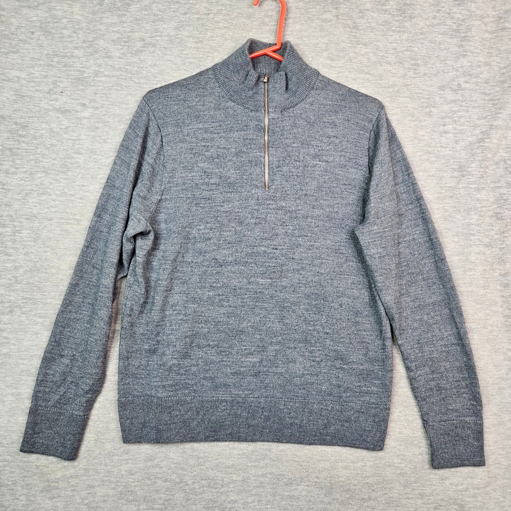 J.Crew Men's Merino Wool Blend Quarter Zip Sweater Heather Gray Size M
